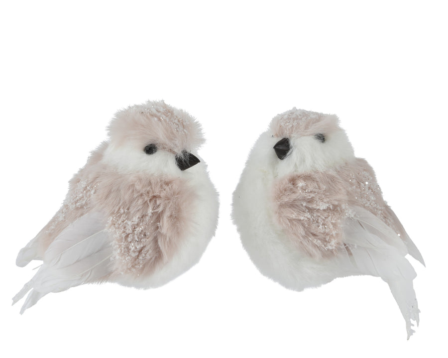 Oiseau de Noël sur clip – Blanc et rose poudré