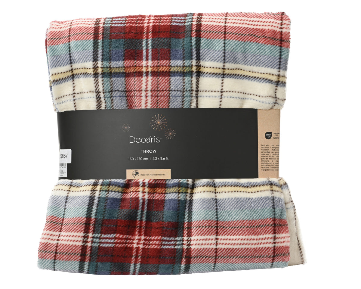 Plaid de Noël à carreaux tartan – Rouge et crème