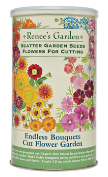 Visuel officiel de Renee's Garden associé aux semences de Mélange de fleurs Bouquet, référence RN8206. Ce mélange en boîte à semer est destiné aux fleurs coupées. Il associe des formes et des couleurs variées pour des floraisons successives. Le format annoncé contient environ 43 g (1,5 oz) pour une surface d’environ 33 à 42 m² (350 à 450 pi²).
