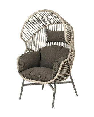 Chaise œuf en rotin gris – Collection Fermo — photo sur fond blanc