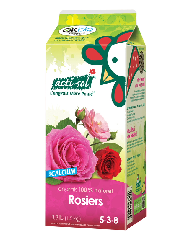 Emballage du produit « Acti-Sol Engrais 100% Naturel – Rosiers 5-3-8 »