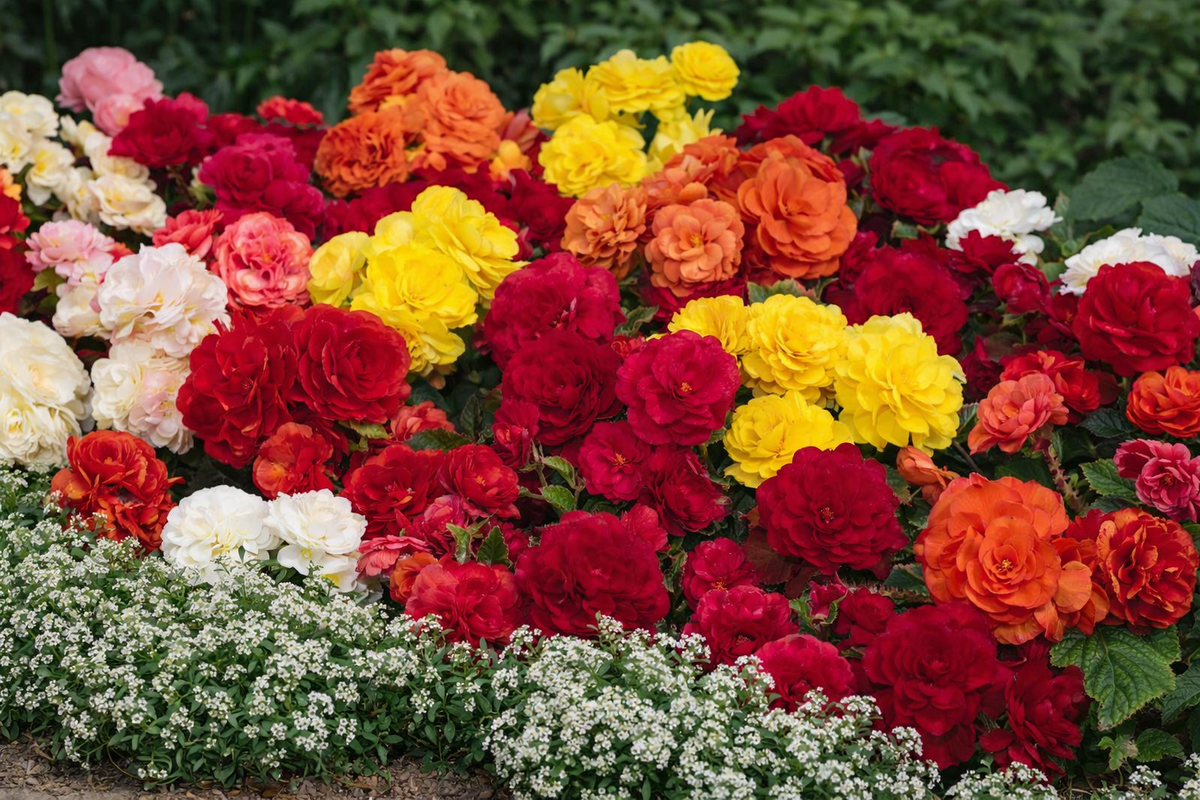 Photo de Bégonia mélange ‘Nonstop®’ F1. La couleur caractéristique est : couleurs variées. Le visuel permet d’observer les contours, les teintes et la disposition des éléments présentés. Les détails de forme et les contrastes donnent un aperçu de l’apparence de cette plante ou de sa récolte. Cette photographie accompagne la variété nommée afin de l’identifier dans la sélection de semences.