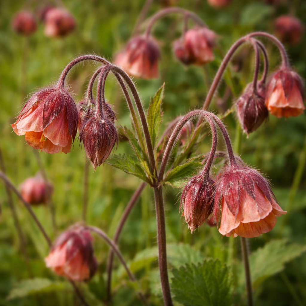 Benoîte des ruisseaux en fleurs, vivace adaptée aux sols humides.