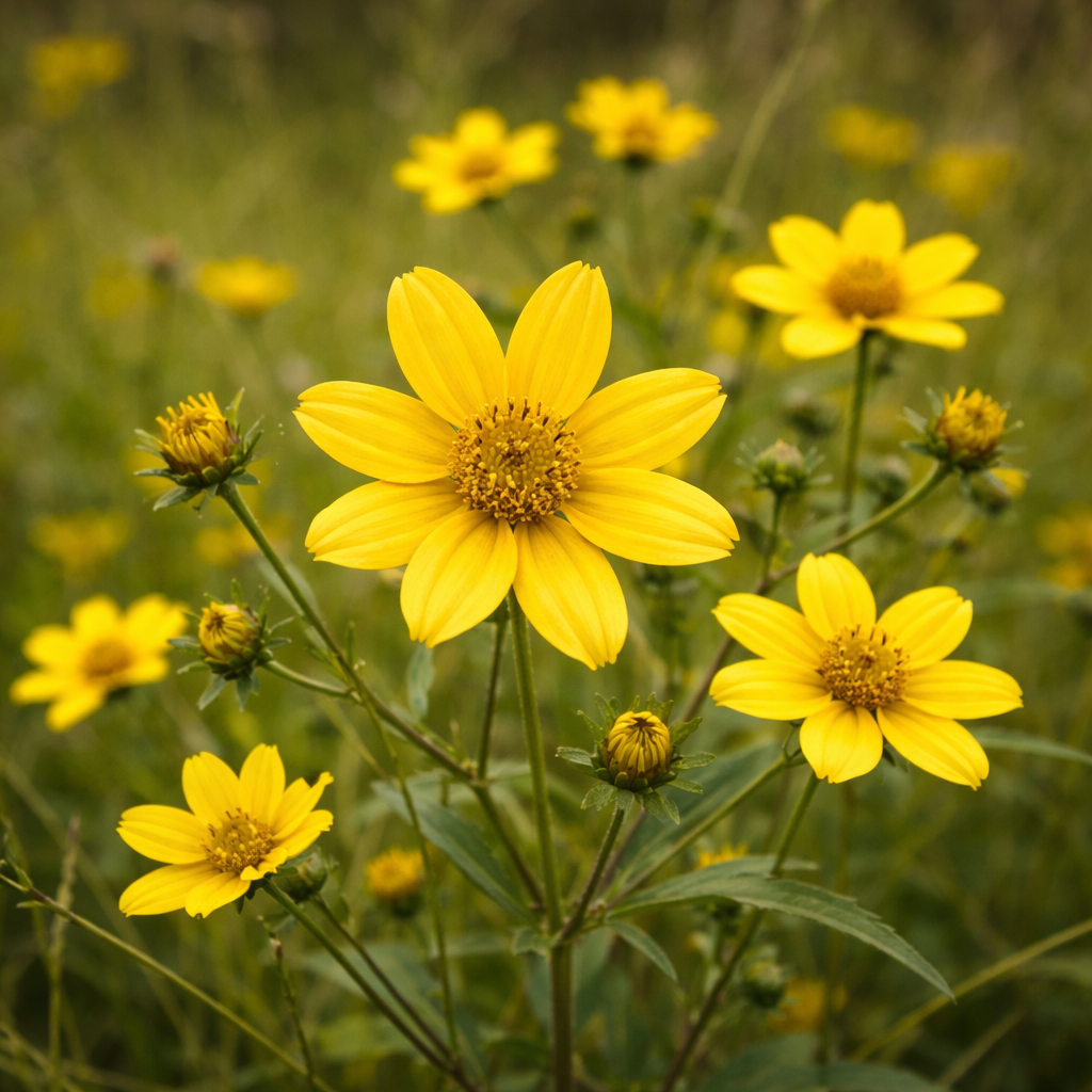 Bident penché en fleurs, plante indigène de milieu humide.