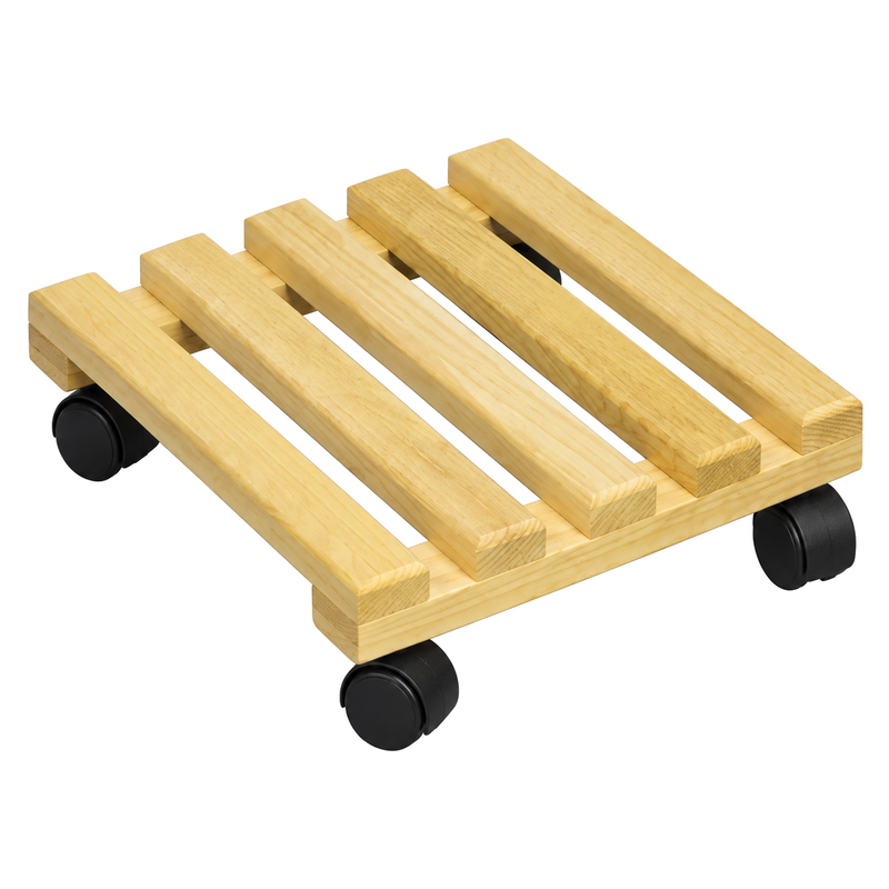 Support à plantes sur roulettes en bois franc – 12 × 12 po