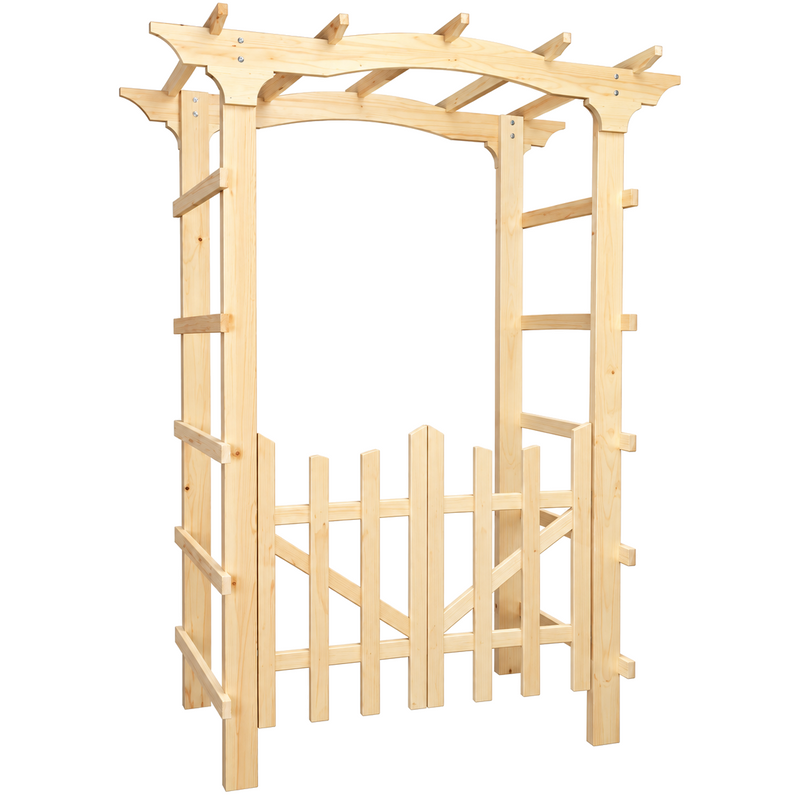 Tonnelle de jardin avec double barrière en pin naturel – 47 × 24 × 84 po