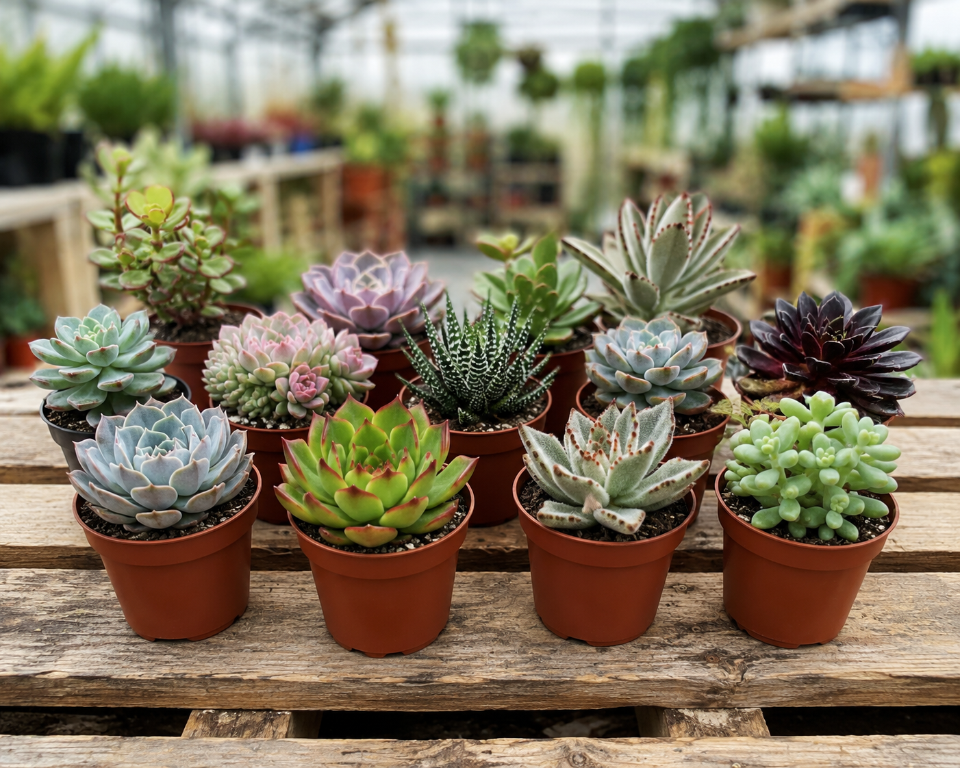 Cacti and succulent plants on sale in the greenhouse