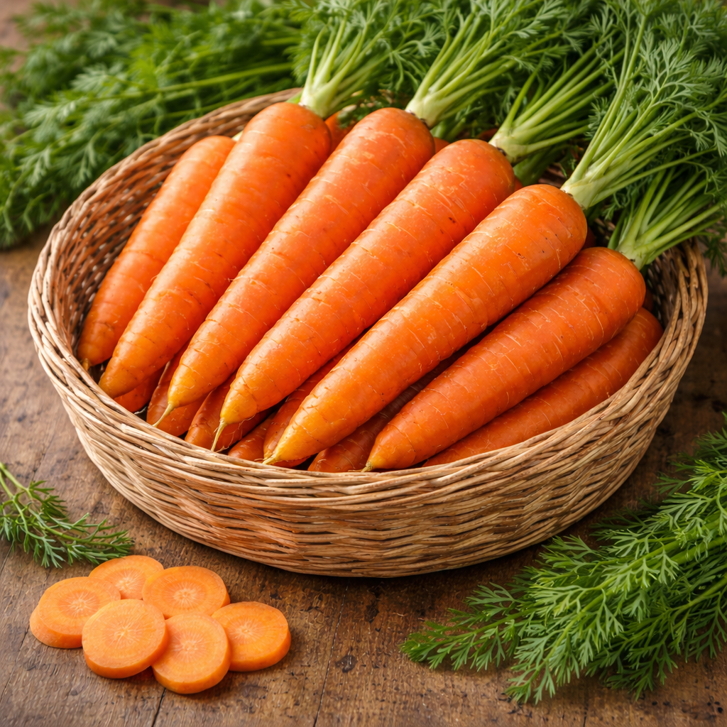 Organic 'Chantenay' carrot on ribbon