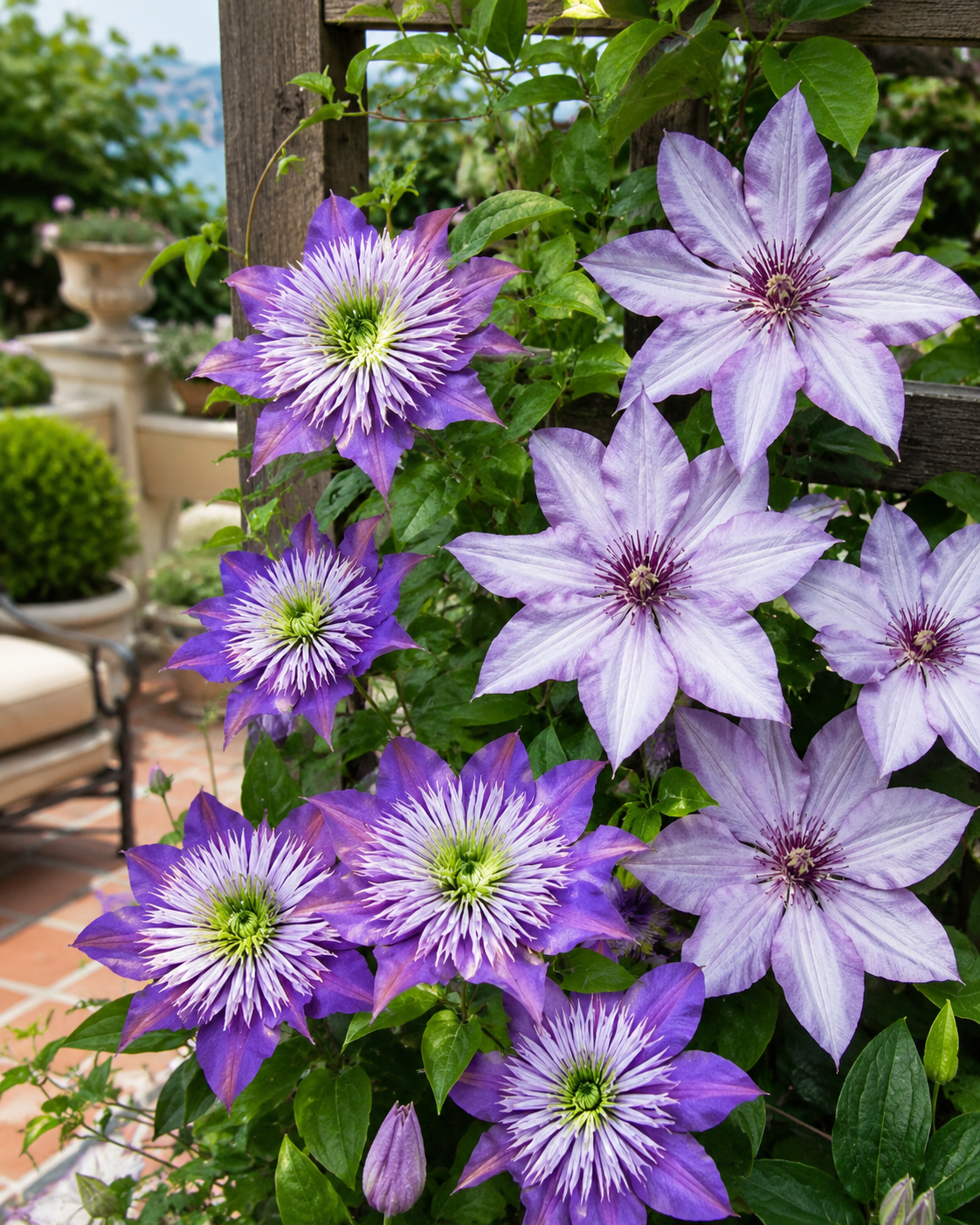 Crystal Fountain™ and Samaritan Jo™ Clematis Duo (<em>Clematis</em> ‘Evipo038’ and <em>Clematis</em> ‘Evipo075’)