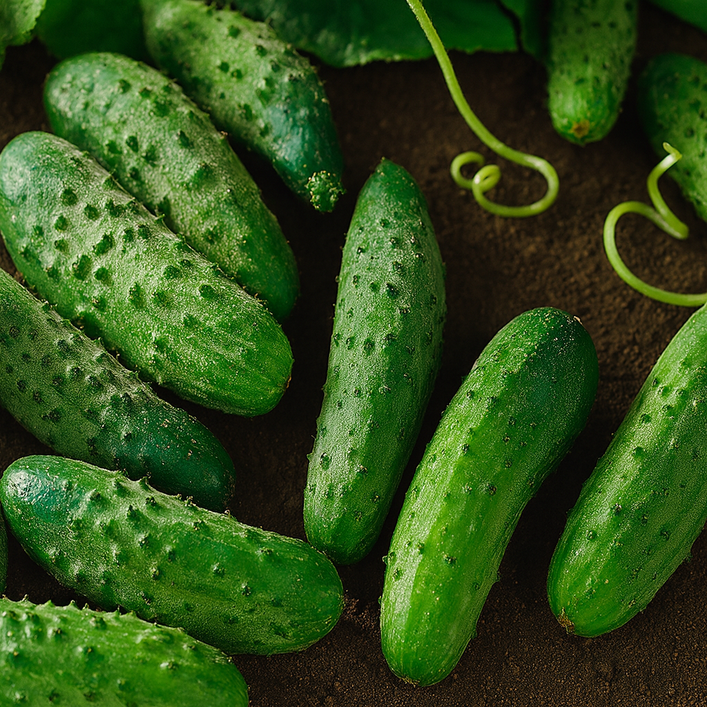 Organic 'National Pickling' cucumber on ribbon