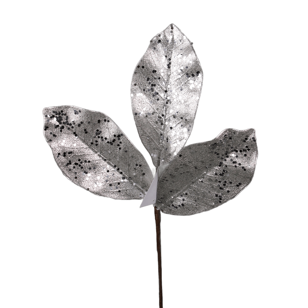 Tige de feuilles de magnolia métallisées scintillantes – Platine