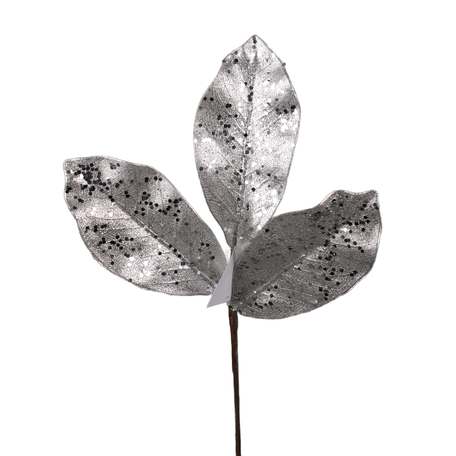 Tige de feuilles de magnolia métallisées scintillantes – Platine
