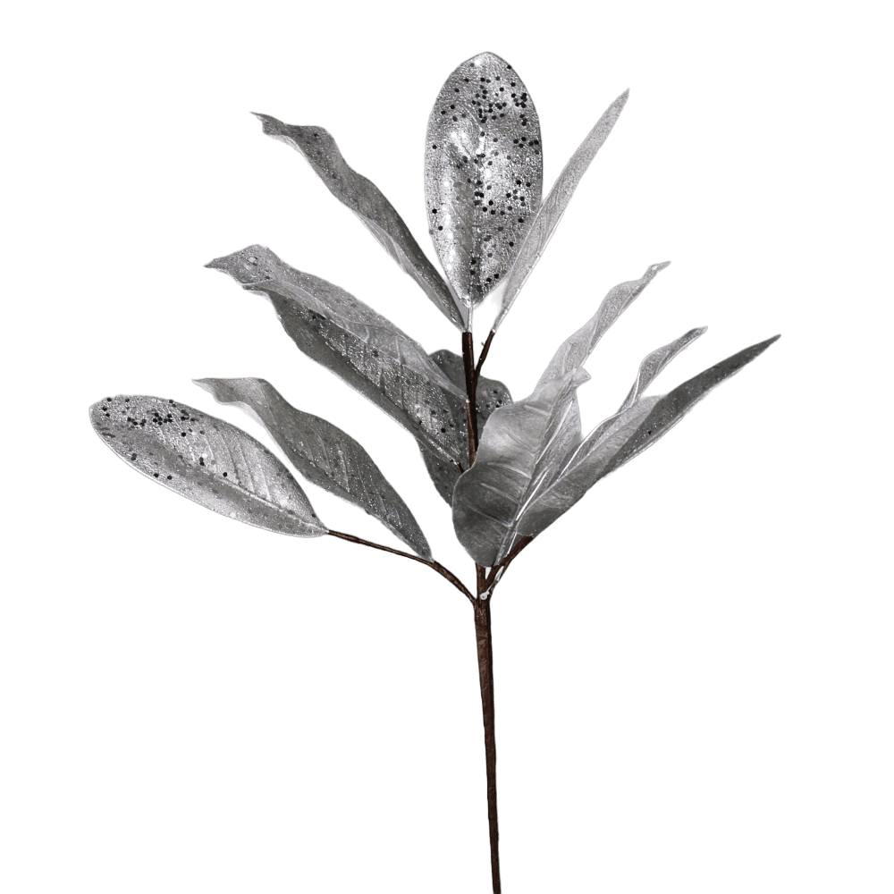 Bouquet de feuilles métallisées scintillantes – Platine