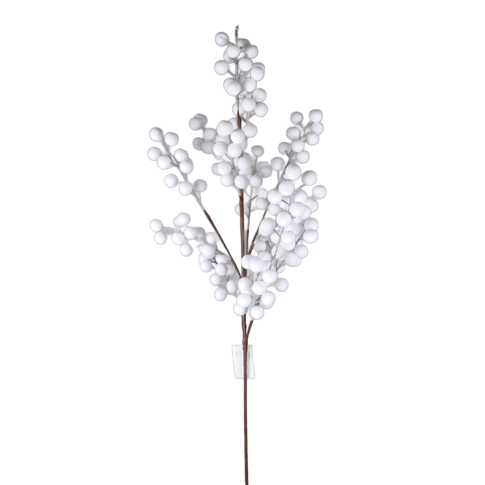 Tige de baies floquées – Blanc