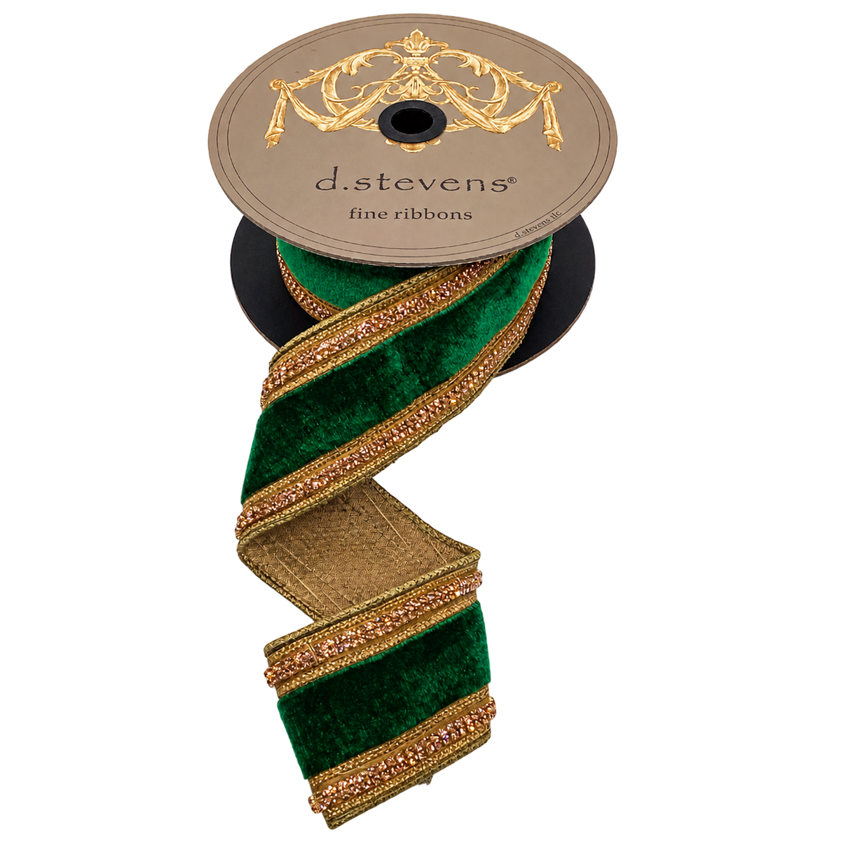Ruban de velours vert foncé à bordure de bijoux dorés