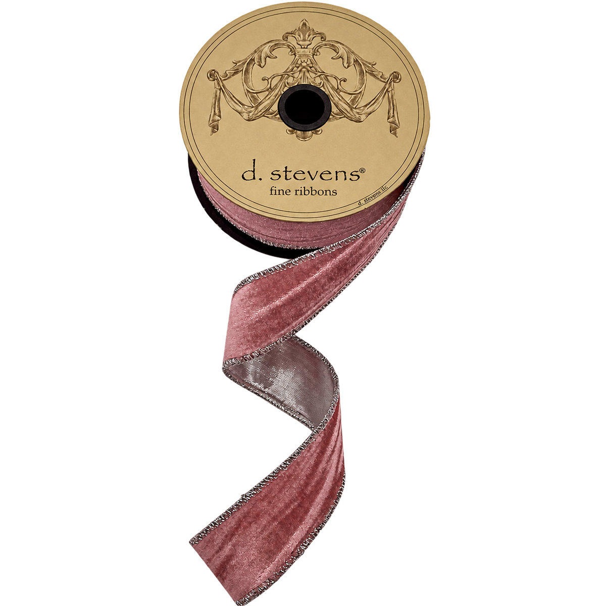 Ruban de velours marbré rose à revers lamé argent