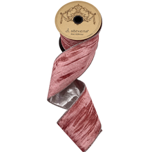 Ruban de velours marbré rose à revers lamé argent