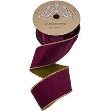 Ruban satin double face aubergine et vert