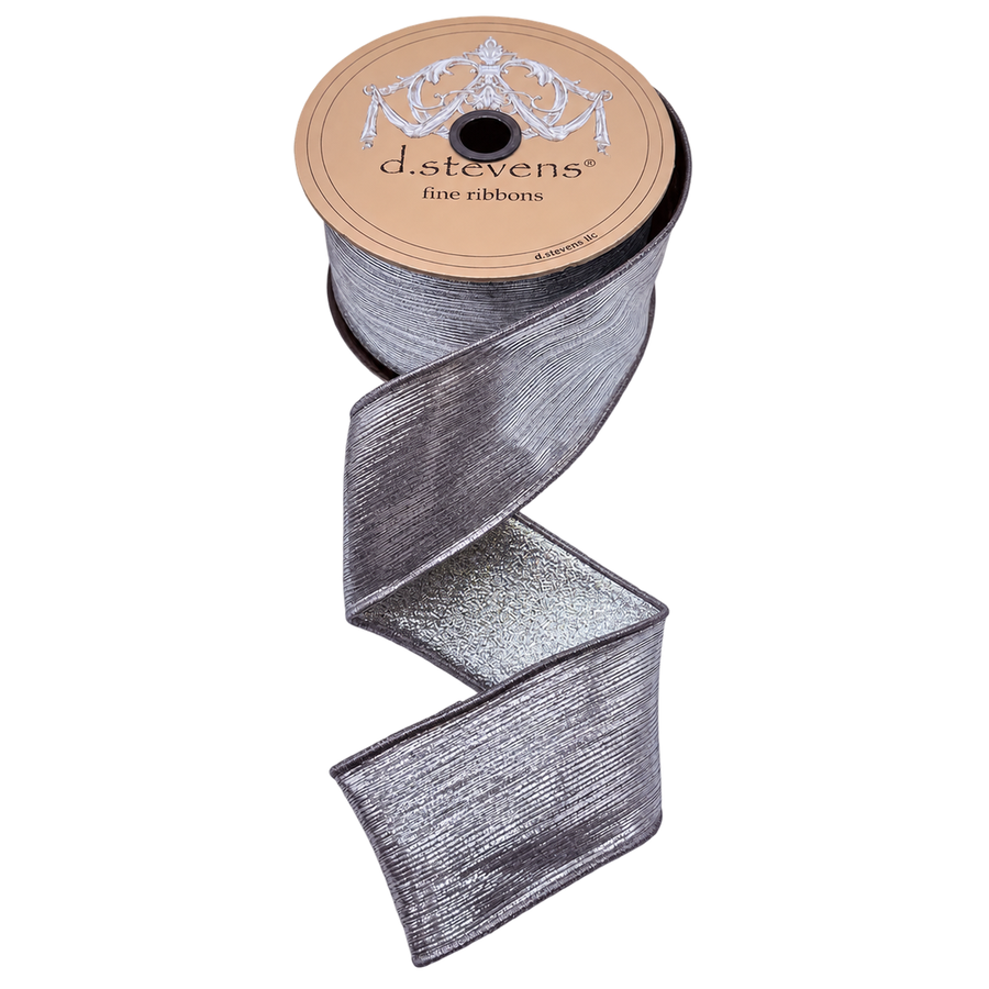 Ruban métallisé platine à lignes brossées et revers argent