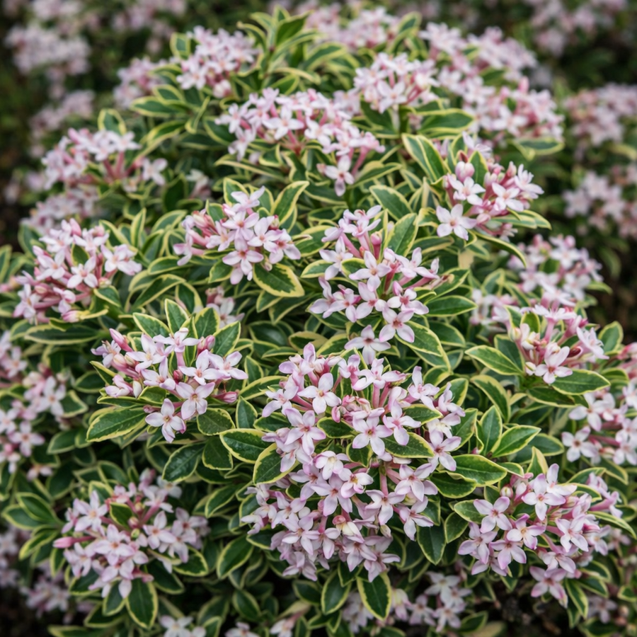 Daphne × burkwoodii 'Carol Mackie'