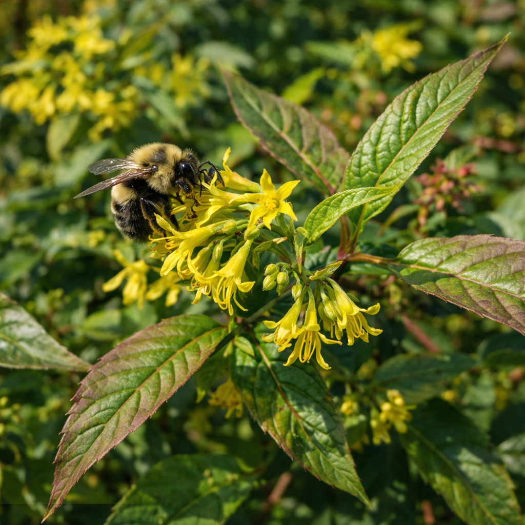 Dierville chèvrefeuille, arbuste indigène au feuillage vert.