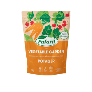 Sac d’engrais Fafard pour potager biologique 4-3-7 à base de fumier de poule, conçu pour les légumes, fines herbes et cultures potagères.