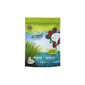 Sac d’engrais naturel Acti-Sol pour gazon toutes saisons 7-2-4, conçu pour nourrir la pelouse et favoriser un gazon dense, vert et vigoureux.