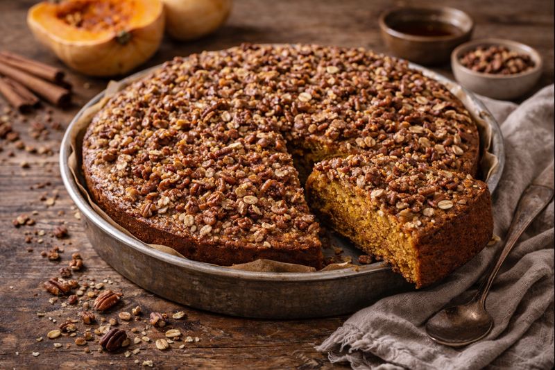 Gâteau rustique à la courge rôtie et streusel de pacanes à l’érable