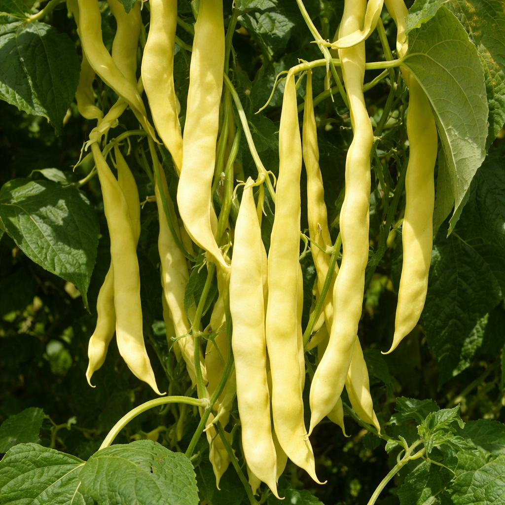 Organic climbing Romano bean 'Gold Marie'