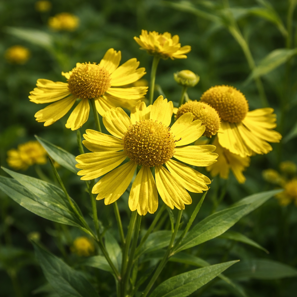 Hélénie automnale en fleurs, vivace aux fleurs jaunes.