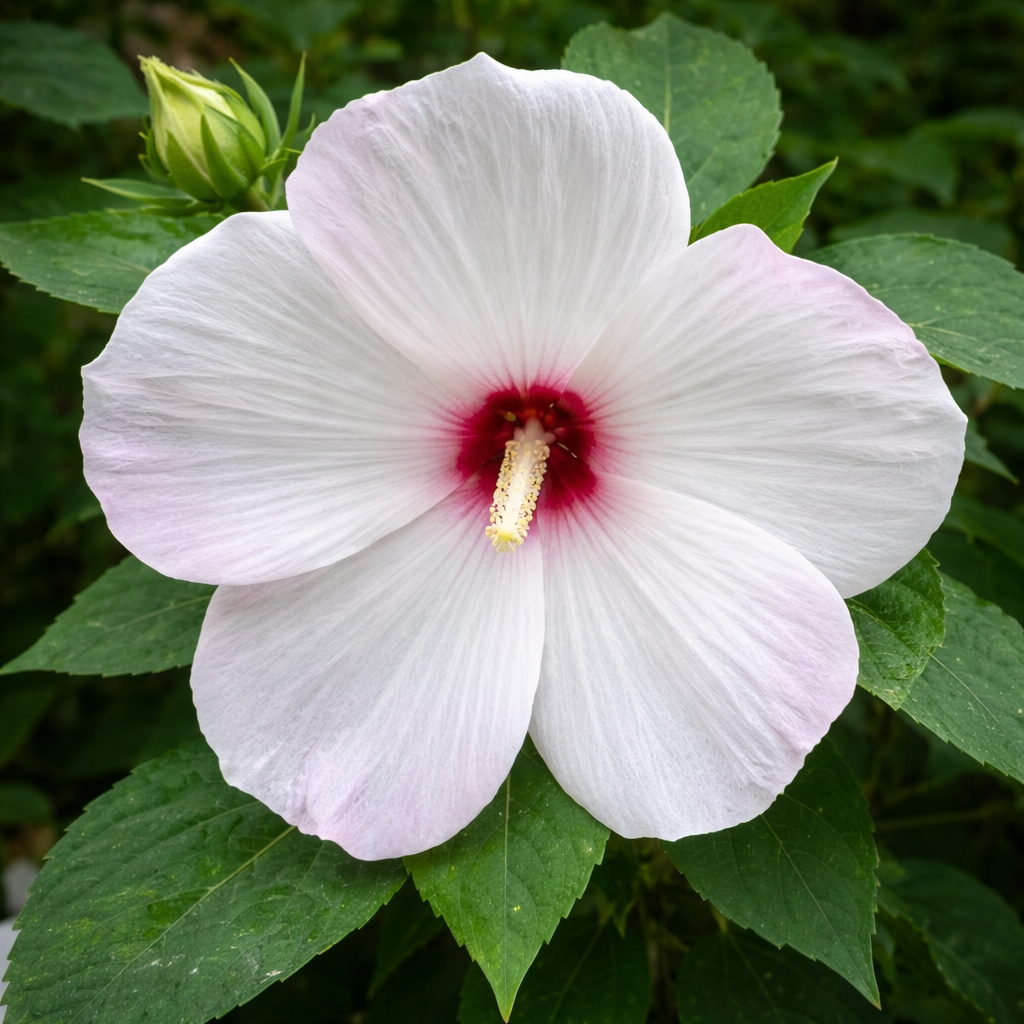 Hibiscus des marais en fleurs, vivace aux grandes fleurs décoratives.