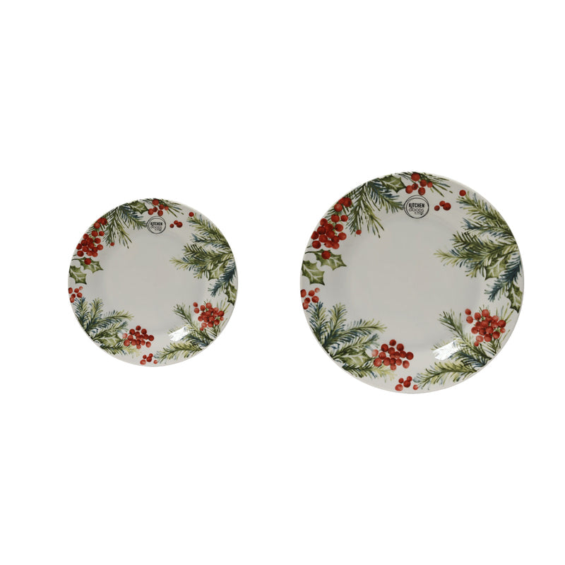 Assiette de Noël en porcelaine avec baies – Blanc — Assiette à dessert sur fond blanc