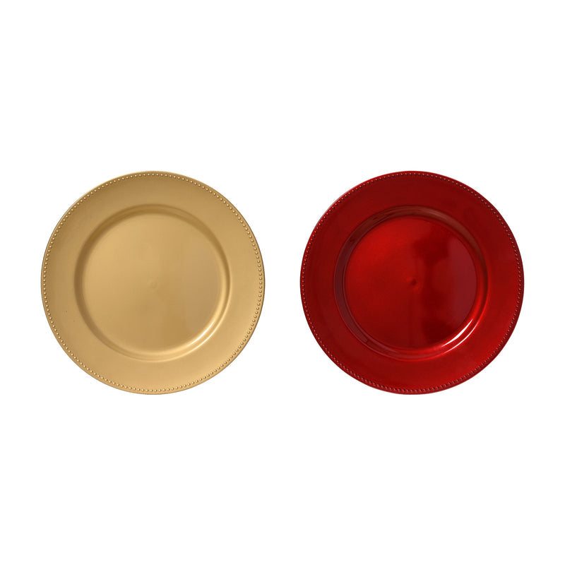 Assiette de présentation de Noël laquée – Doré et rouge — toutes les variantes sur fond blanc