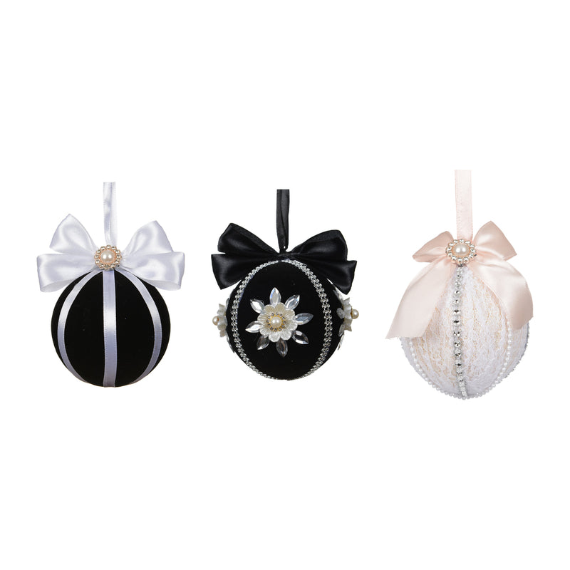 Boule de Noël couture – Noir, blanc et perles — toutes les variantes sur fond blanc
