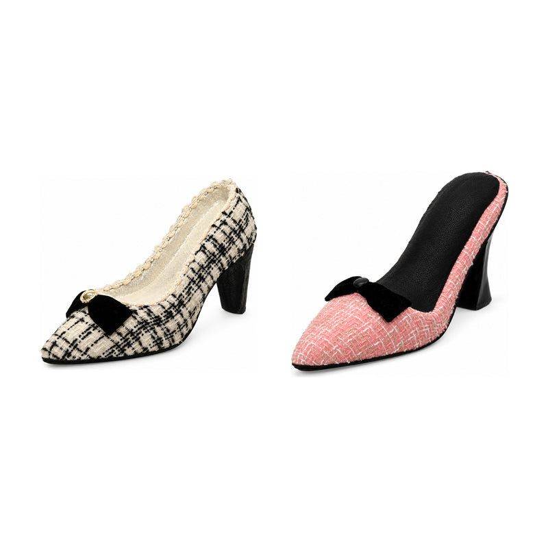 Chaussure décorative à talon – Tweed crème et rose — toutes les variantes sur fond blanc