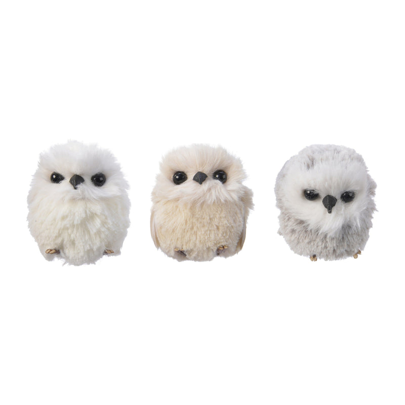 Hibou décoratif de Noël en plumes – Assorti — Blanc sur fond blanc