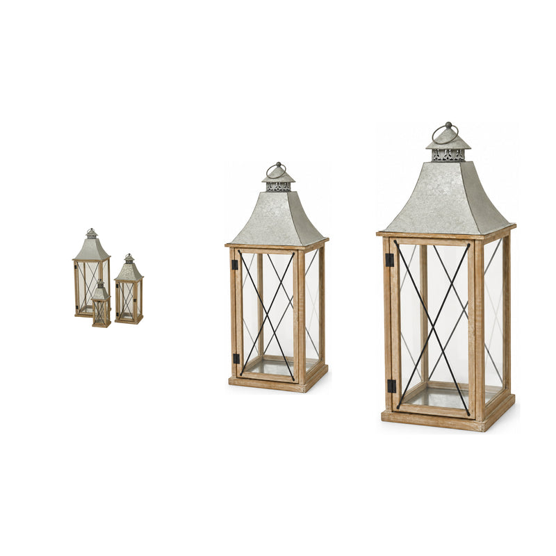 Lanterne de Noël en bois et verre à croisillons – Bois naturel et gris — toutes les variantes sur fond blanc