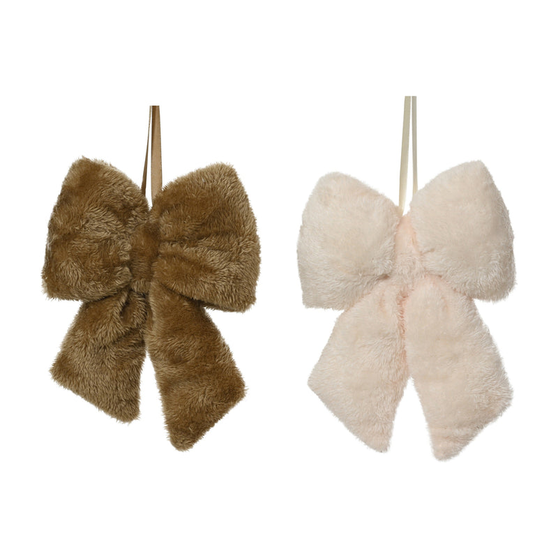 Nœud de Noël en fausse fourrure – Brun et crème — Brun sur fond blanc