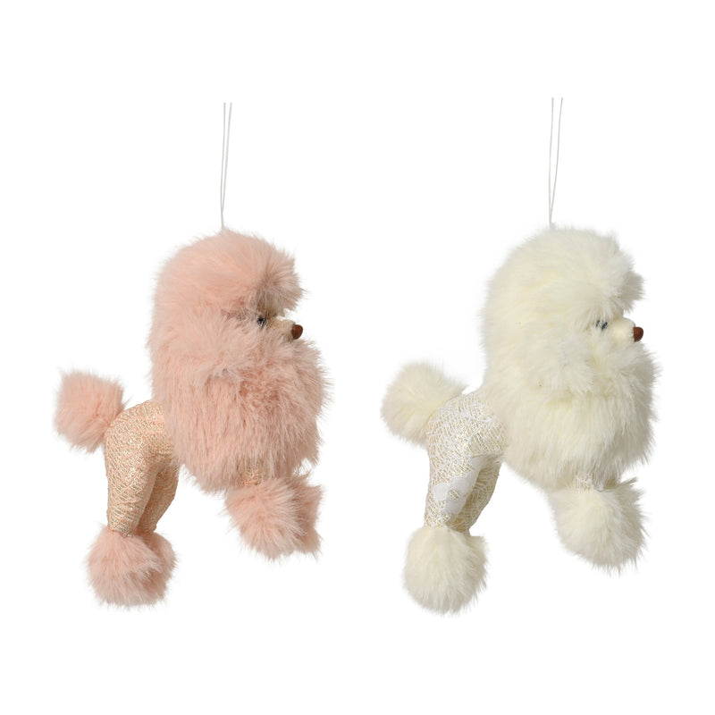 Ornement caniche en fausse fourrure – Rose et crème — toutes les variantes sur fond blanc