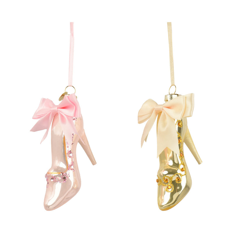 Ornement de Noël chaussure à talon – Rose et doré — toutes les variantes sur fond blanc