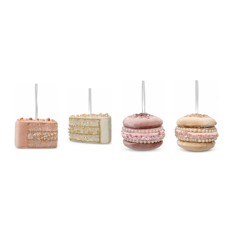 Ornement gourmand de Noël avec perles – Rose et champagne — toutes les variantes sur fond blanc