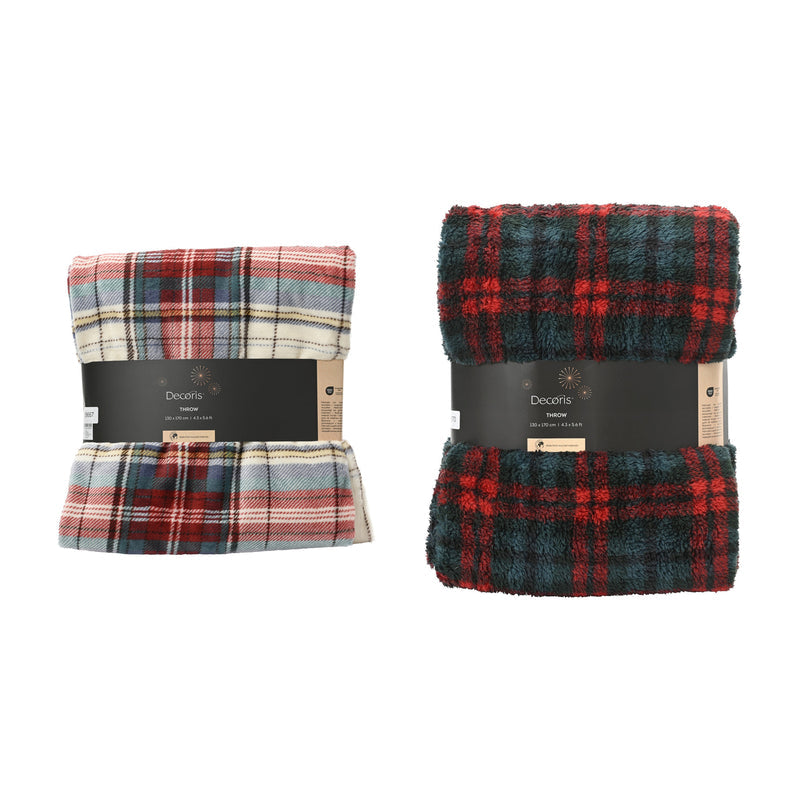 Plaid de Noël tartan — Tartan clair / 130 × 170 cm sur fond blanc