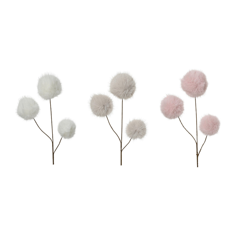 Tige décorative à boules duveteuses – Blanc, crème et rose — toutes les variantes sur fond blanc
