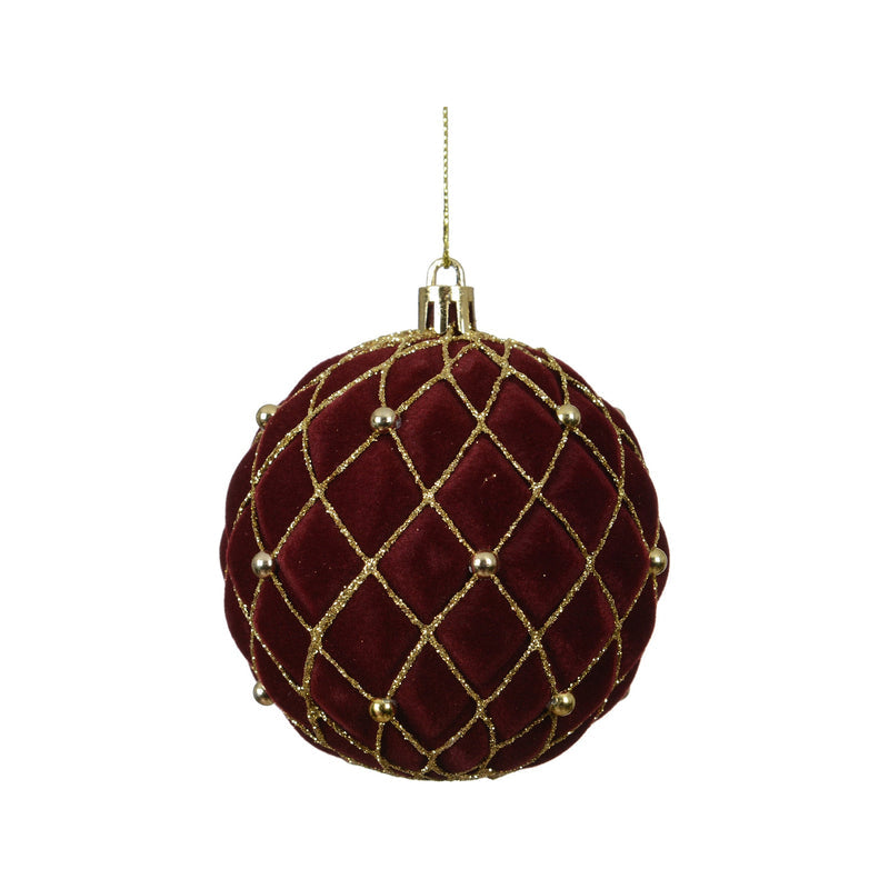 Boule de Noël avec croisillons dorés – Bordeaux — vue du produit sur fond blanc