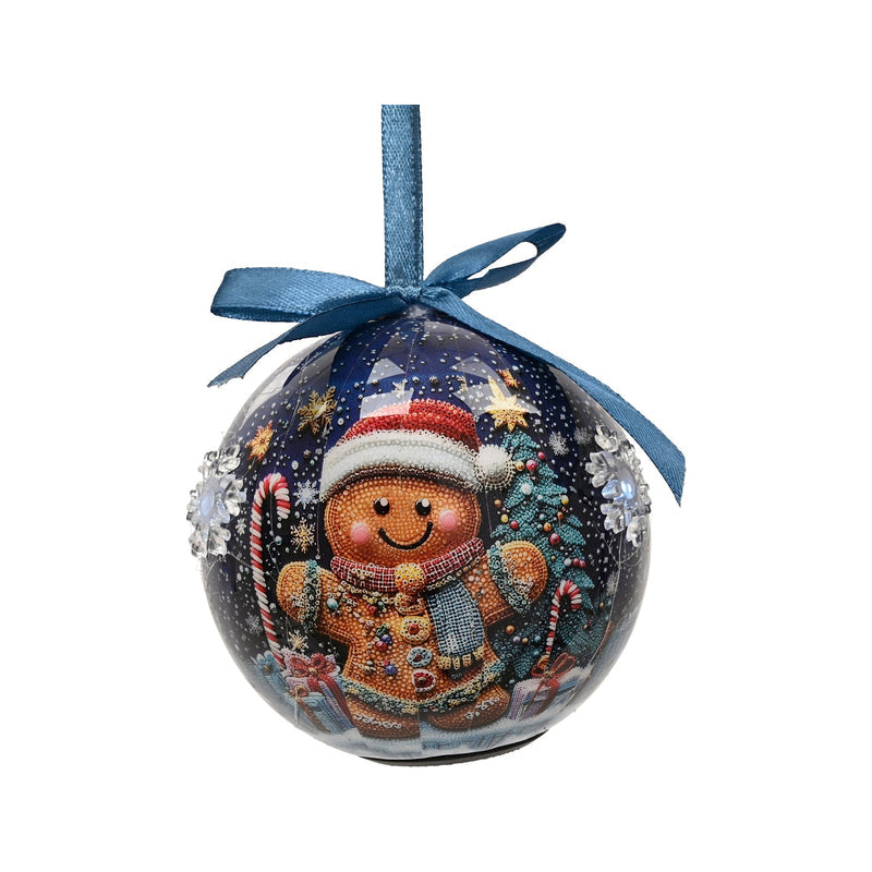 Boule de Noël LED bonhomme en pain d’épices – Bleu nuit — vue du produit sur fond blanc