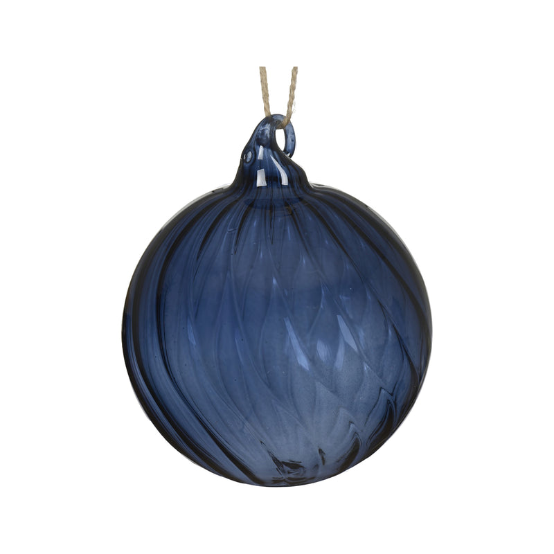 Boule de Noël en verre à tourbillon — Bleu nuit — 8 cm — vue individuelle sur fond blanc