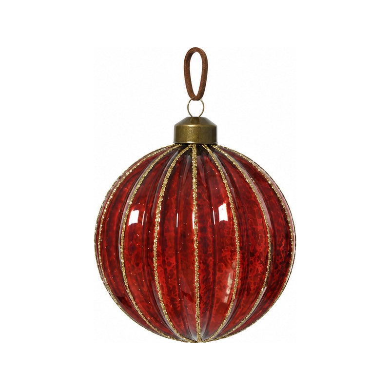 Boule de Noël en verre à lignes pailletées – Bordeaux rond
