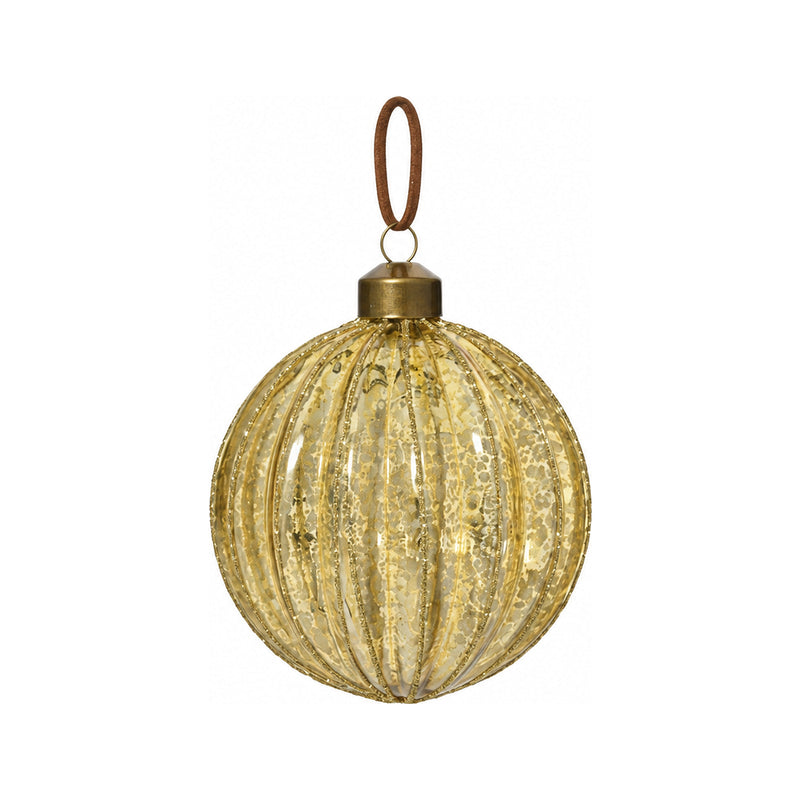 Boule de Noël en verre à lignes pailletées – Champagne rond