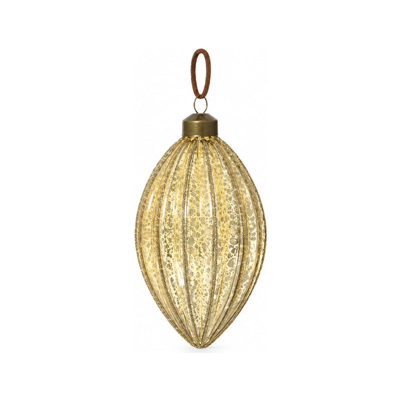 Boule de Noël en verre à lignes pailletées – Champagne goutte