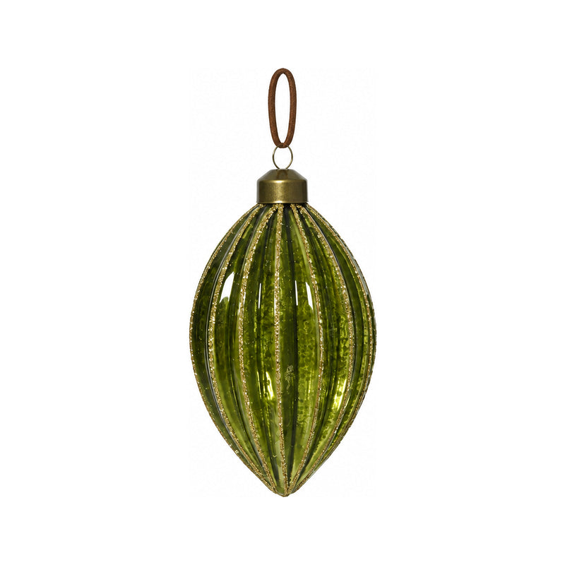 Boule de Noël en verre à lignes pailletées – Vert goutte